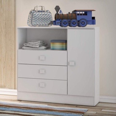 Cômoda de Bebê 3 Gavetas 1 Porta 1360 Baby Branco