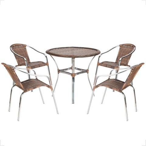 Jogo Mesa Fortaleza Tampo Tramado 85cm e 4 Cadeiras de Area Maresia, Aluminio Polido e Fibra - Argil