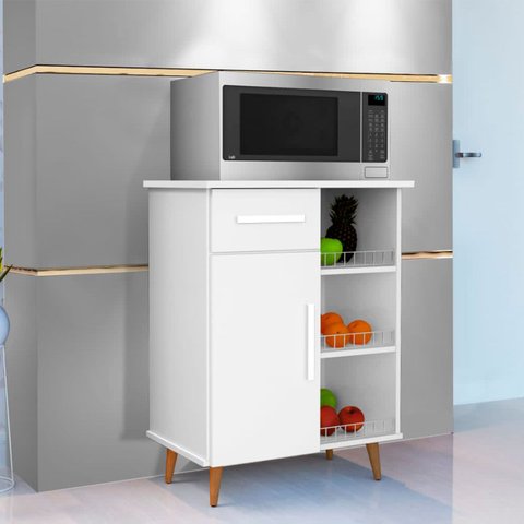 Balcao Fruteira Cozinha Microondas Cristal 1 Porta 1 Gaveta - Branco