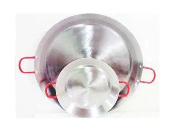 Paellera Tacho Aço Inox 2mm 56 Litros 91cm Alça Vermelha - 1