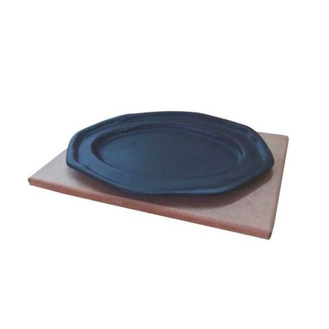 Tepan 26x16 Oval De Ferro Fundido Com Aparador De Madeira
