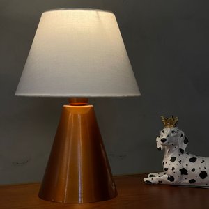 Abajur Luminária Cone de Mesa de Quarto, Sala Cobre com Cúpula Tecido Algodão Branco