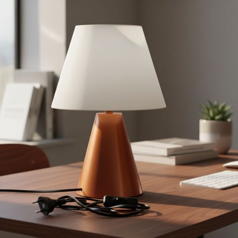 Luminária de Mesa Abajur Cone Cobre Alumínio Bivolt com Cúpula Tecido Algodão