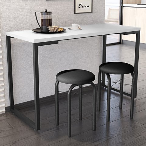 Conjunto Mesa de Cozinha Prattica Industrial 120cm com 2 Banquetas F02 Branco/Preto - Mpozenato