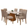 Mesa de Jantar Jasmin 160x90 com 6 Cadeiras Caroline Ipê/Off White/Linho Marrom Claro - PR Móveis - 1