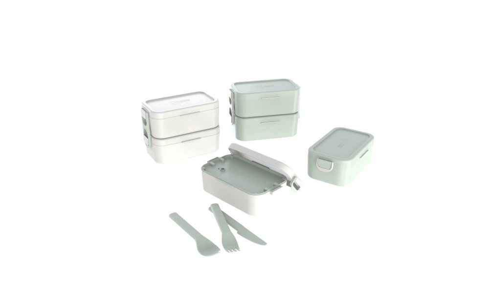 Marmita Prática Bento Box Dupla 1,2l Microondas com Talheres:branco - 1