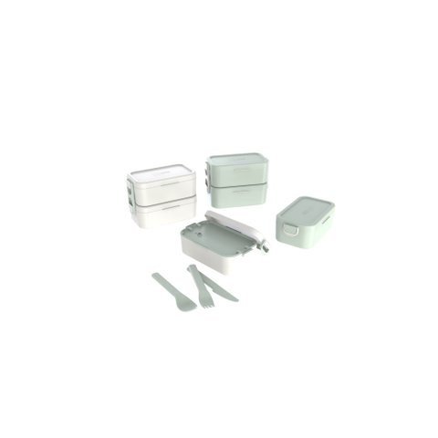 Marmita Prática Bento Box Dupla 1,2l Microondas com Talheres:branco