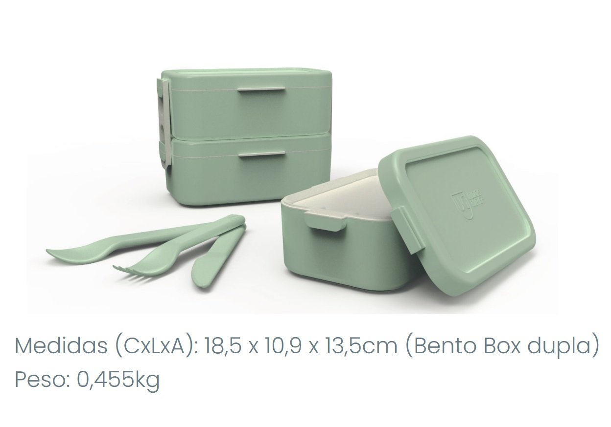 Marmita Prática Bento Box Dupla 1,2l Microondas com Talheres:branco - 5