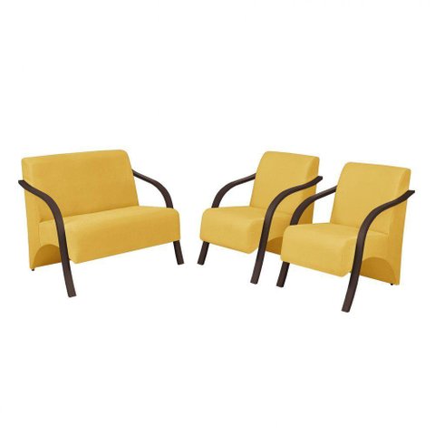 Conjunto Poltronas Vênus Braço Madeira Amarelo