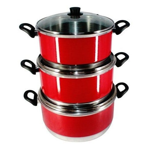 Jogo Panelas Grande (jogão) Vermelho Alumínio 3 Peças - Vermelho