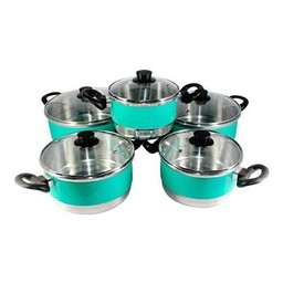 Jogo Panelas Alumínio Verde Água Tampa De Vidro 5 Peças - Verde-claro - 2