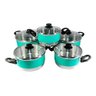 Jogo Panelas Alumínio Verde Água Tampa De Vidro 5 Peças - Verde-claro - 2