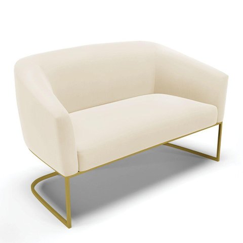 Sofá Namoradeira 2 Lugares Base Industrial Dourado Stella Veludo D03 - D'Rossi Cor Bege