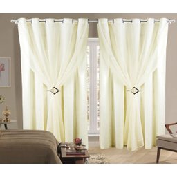 Cortina Sala ou Quarto 2,00mX2,50m Com Forro e Tecido Voil Palha Com Fivelas Para Varão Simples - 1