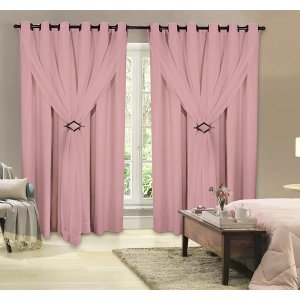 Cortina Voil com Forro Blackout PVC Rosa 3,00M x 2,80M 100% Corta Luz com para Varão Simples