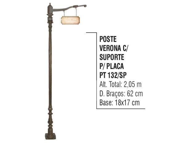 Poste Colonial Verona para Jardim Alumínio C. S. Placa 2,05m - 2