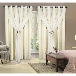 Cortina Corta Luz 100% Blackout com Voil para Sala ou Quarto 3,00M x 2,50M Palha para Varão Simples