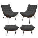 Ver imagem 1 de Kit 02 Poltronas e 02 Puffs Costela Base Fixa Linho - Doce Sonho Móveis - Chumbo