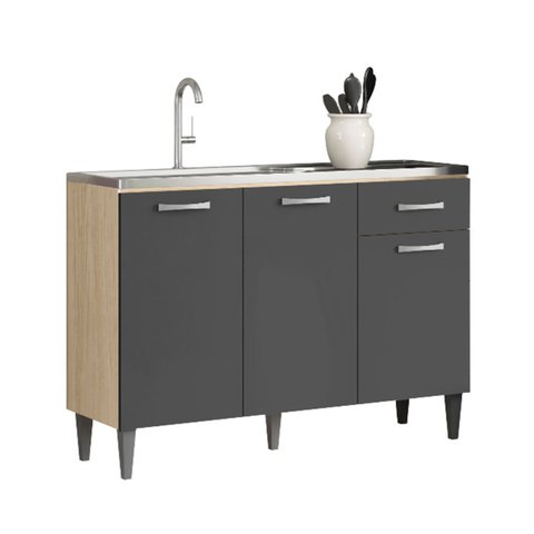 Balcão de Cozinha 3 Portas 1 Gaveta 120 Cm com Tampo Atacama Grafite Atenas Aramóveis