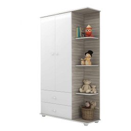 Guarda-Roupa Infantil com Cantoneira 2 Portas 2 Gavetas Bege/Branco - 2 Guarda-Roupa Infantil com Cantoneira 2 Portas 2 Gavetas Bege/Branco - 2