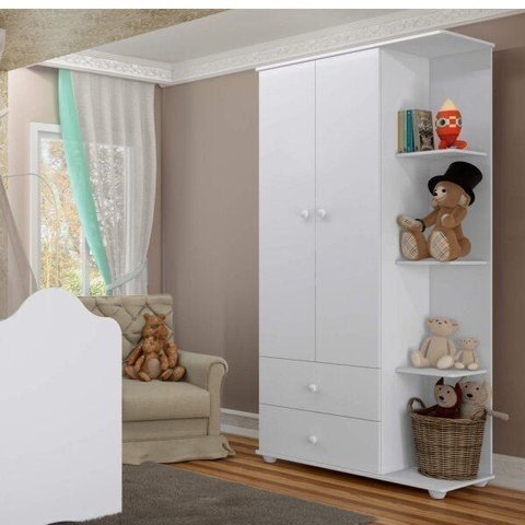 Guarda-Roupa Infantil com Cantoneira 2 Portas 2 Gavetas Branco