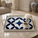 Ver imagem 2 de Bandeja Decorativa Branco com Detalhes Azul 30x45