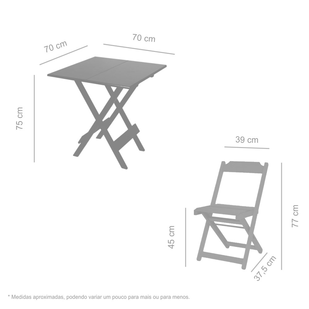 Conjunto Dobrável 70 x 70 com 4 Cadeiras Madeira Maciça Mista - Natural - 3