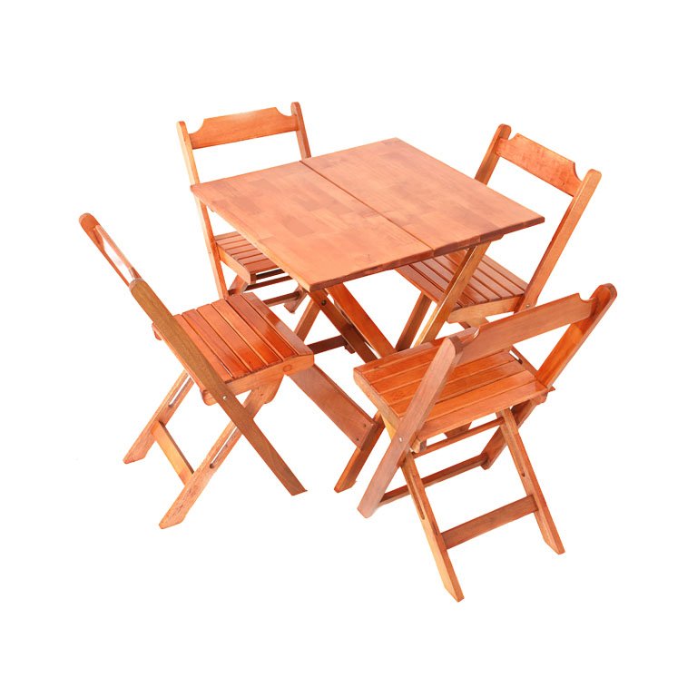 Conjunto Dobrável 70 x 70 com 4 Cadeiras Madeira Maciça Mista - Natural