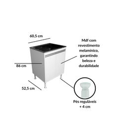Balcão Lavação 100% Mdf Branco Bp com Tanque Inox 46 Litros - 3