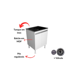 Balcão Lavação 100% Mdf Branco Bp com Tanque Inox 46 Litros - 5