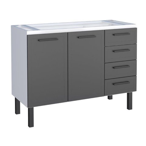 Gabinete / Balcão de Cozinha Ju em Aço para Pia de 1.20m 4 Gavetas e 2 Portas Cor Preto/ Branco Cmax
