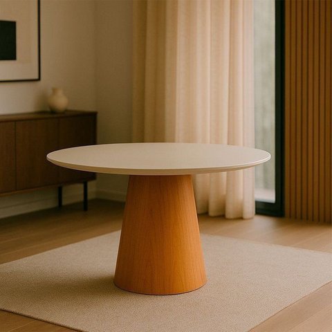 Mesa de Jantar Araçá Tampo em MDF com Vidro e Base em Madeira Branco/Off-White