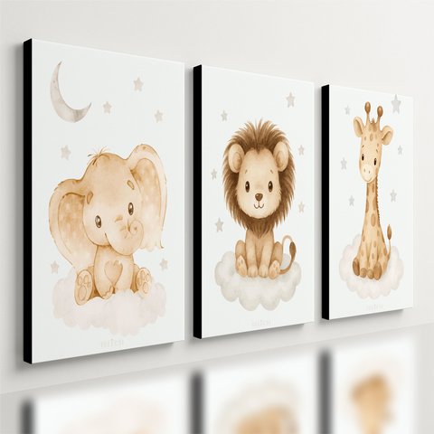 Kit 3 Quadro Decorativo Animais Fofos Quarto Infantil Bebê Qualidade Premium 40x28cm