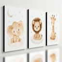 Ver imagem 1 de Kit 3 Quadro Decorativo Animais Fofos Quarto Infantil Bebê Qualidade Premium 40x28cm
