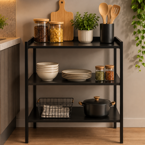 Móvel Multiuso para Cozinha com Estrutura Metálica Julia - Preto