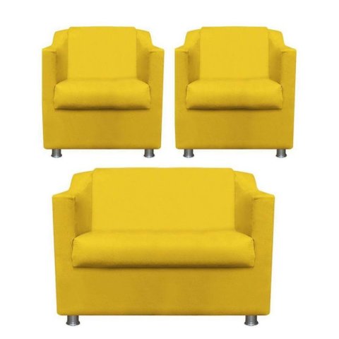 Kit 2 Poltronas e Namoradeira Tilla Suede Amarelo Twdecora