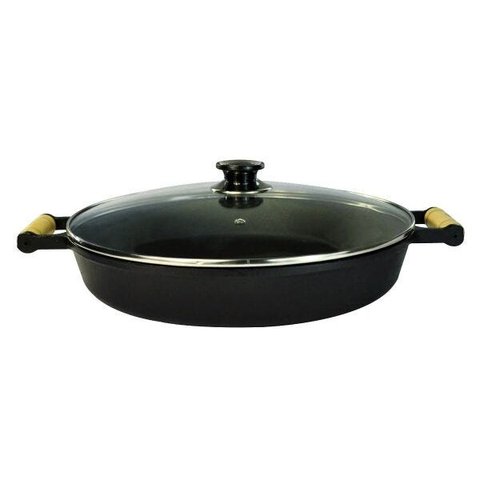 Frigideira Ferro Fundido 2 Alças Tampa Vidro Santana 36cm