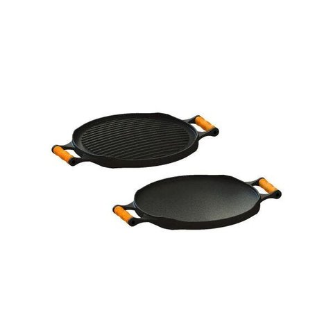 Bifeteira Chapa Redonda Dupla Face Em Ferro Fundido 33 Cm