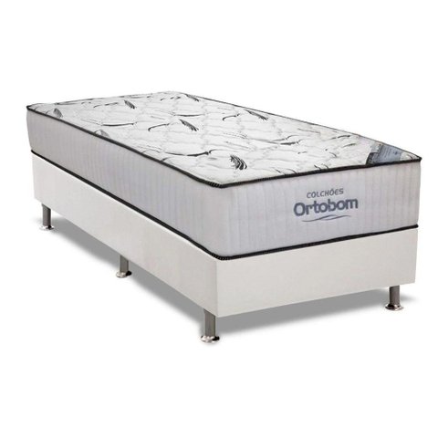 Cama Box Solteiro: Colchão Espuma Ortobom High Foam + Base CRC Courano White(88x188)