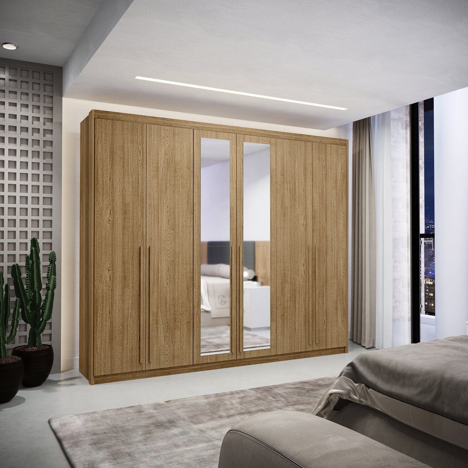 Guarda Roupa Casal 100% MDF 6 Portas 6 gavetas com Espelhos Dubai
