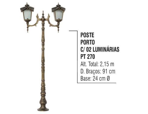 Poste Colonial Porto para Jardim Alumínio 02 Luminária 2,15m - 2
