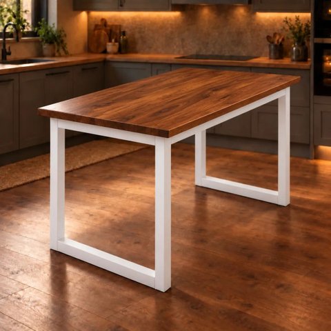 Mesa de Jantar Reforçada Industrial 80x70cm Tampo Marrom Pés Branco