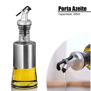 Galheteiro Porta Azeite e Vinagre 200ml Aço Inoxidável Vidro Cor:prata