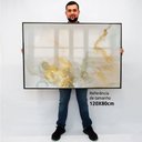 Ver imagem 2 de Quadro Decorativo Caixa Alta com Vidro Abstrato Mármore Branco Gold TaColado Moldura Branca 120 x 80