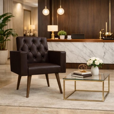 Poltrona Decorativa Capitone Reforçada Confortável para Sala Marrom
