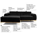 Ver imagem 4 de Sofá 3 Lugares com Chaise Base de Madeira 245 Cm Preto