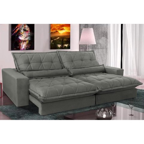 Sofa Retrátil e Reclinável 2,92m com Molas Ensacadas Cama Inbox Soft Tecido Suede Cinza