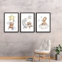 Ver imagem 1 de Kit 3 Quadros para Quarto de Bebê Ursinhos 24x18cm - com Vidro:madeira Preta