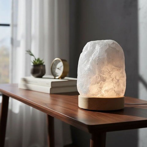 Luminária de Mesa Abajur Pedra Natural Quartzo Branco