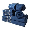 Ver imagem 1 de Jogo de Toalhas 2 Banho 2 Rosto 2 Piso - 6 Pçs Montreal 100% Algodão - Azul Escuro